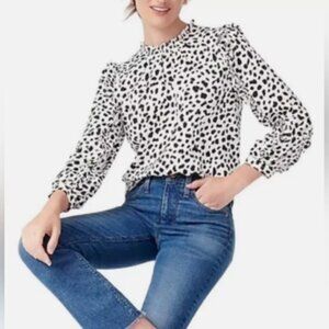 J.Crew Ruffle Sleeve Top in leopard satin crepe, sz M